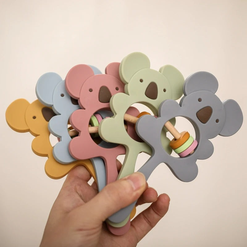 Flourishflawless Baby Product Silicone Teether Koala Elephant Handbells Rattles BPA Free Rodents Teething Necklace Food Grade Infant Chewable Baby Toys