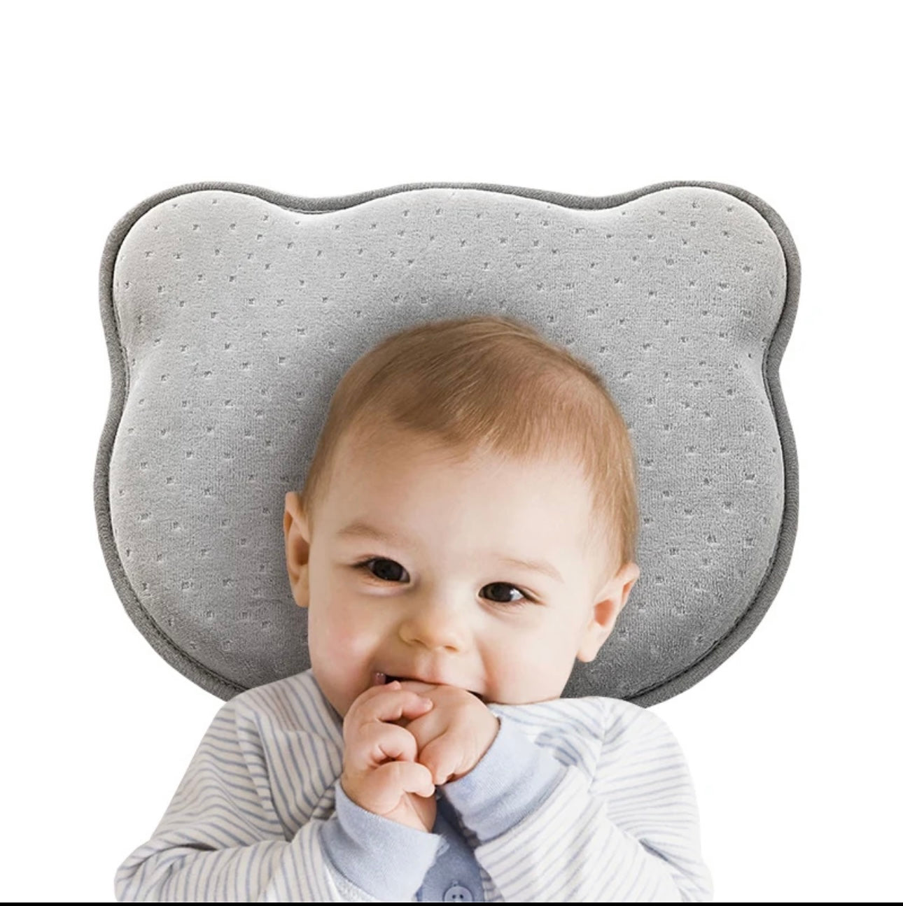 Flourishflawless Baby Product Breathable Cartoon Baby Pillow for Newborn - Head Shape Pillow-Grey